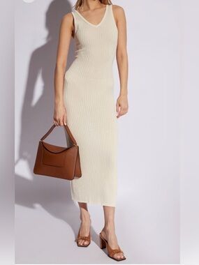Herskind Ribbed V‑Neck Cream Maxi Dress